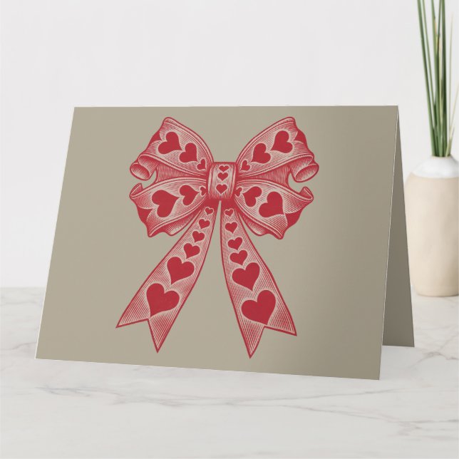 Valentine's day Heart Coquette bow Retro Valentine Card (Front)