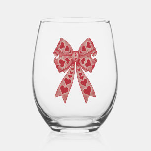 Valentine's day Heart Coquette bow Retro Valentine Stemless Wine Glass