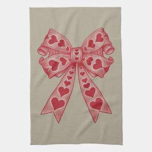 Valentine's day Heart Coquette bow Retro Valentine Tea Towel