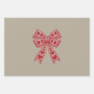 Valentine's day Heart Coquette bow Retro Valentine Wrapping Paper Sheet