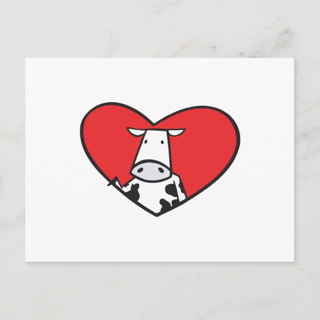 Valentines Day Heart Cow Holiday Postcard (Front)