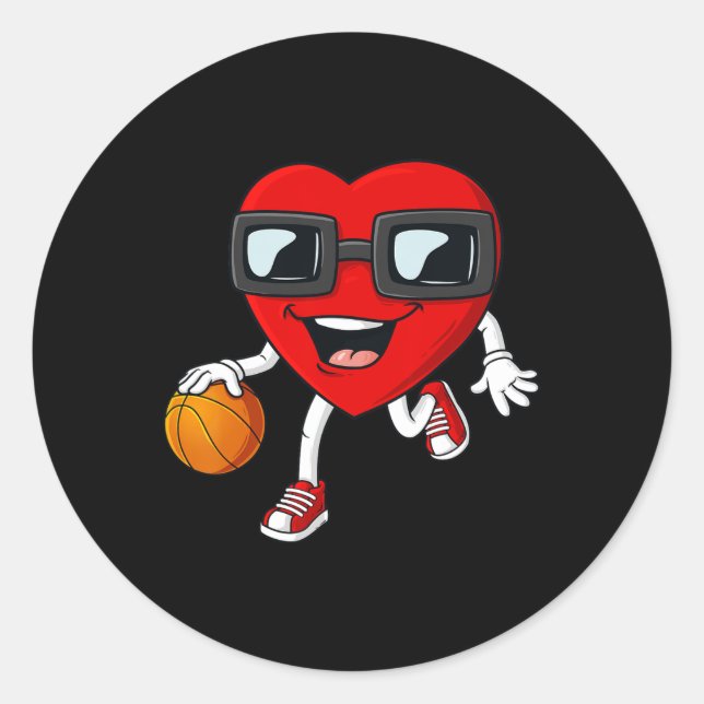 Valentines Day Heart Dribbling Basketball Boys Gir Classic Round Sticker (Front)