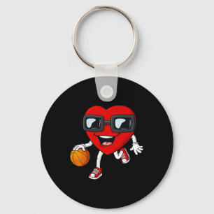 Valentines Day Heart Dribbling Basketball Boys Gir Key Ring