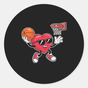 Valentines Day Heart Dunking Basketball Boys Girls Classic Round Sticker