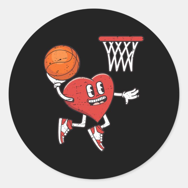 Valentines Day Heart Dunking Basketball Boys Girls Classic Round Sticker (Front)