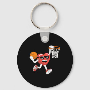 Valentines Day Heart Dunking Basketball Boys Girls Key Ring