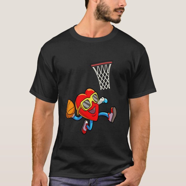 Valentines Day Heart Dunking Basketball Boys Girls T-Shirt (Front)