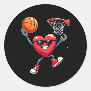 Valentines Day Heart Dunking Basketball  Classic Round Sticker