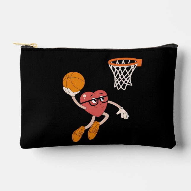 Valentine's Day Heart Dunking Cute Basketball Accessory Pouch (Front)