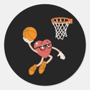 Valentine's Day Heart Dunking Cute Basketball Classic Round Sticker
