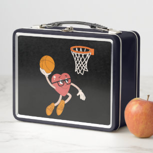 Valentine's Day Heart Dunking Cute Basketball Metal Lunch Box