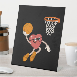 Valentine's Day Heart Dunking Cute Basketball Pedestal Sign