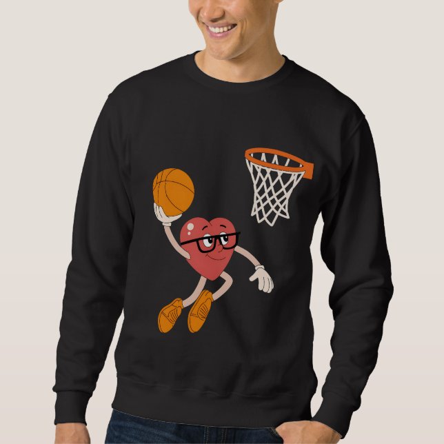 Valentine's Day Heart Dunking Cute Basketball Sweatshirt (Front)