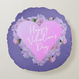 Valentine's Day Heart Flowers Purple Pink Elegant  Round Cushion