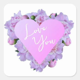 Valentine's Day Heart Flowers Purple Pink Elegant Square Sticker