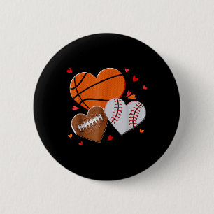 Valentines Day Heart Football Basketball Baseball  6 Cm Round Badge
