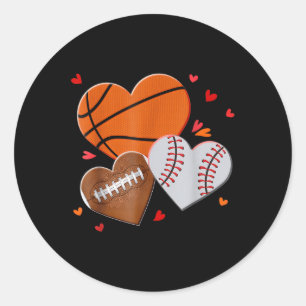 Valentines Day Heart Football Basketball Baseball  Classic Round Sticker