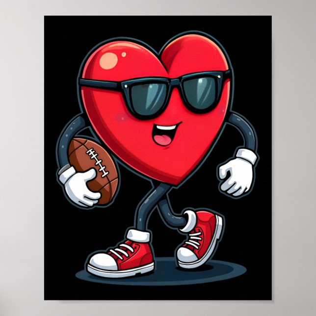 Valentine's Day Heart Football Boys Girls Kids Spo Poster (Front)