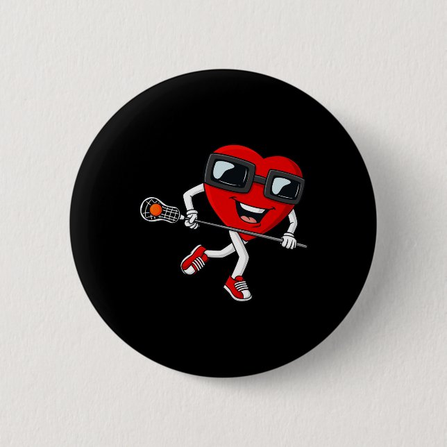Valentines Day Heart Holding Lacrosse Stick Boys G 6 Cm Round Badge (Front)