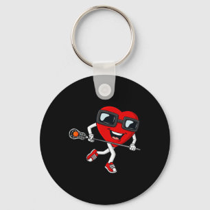 Valentines Day Heart Holding Lacrosse Stick Boys G Key Ring