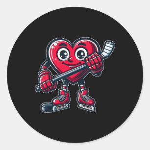 Valentine's Day Heart Ice Hockey Player Sports  Classic Round Sticker