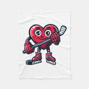 Valentine's Day Heart Ice Hockey Player Sports Fleece Blanket