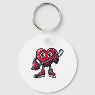 Valentine's Day Heart Ice Hockey Player Sports  Key Ring