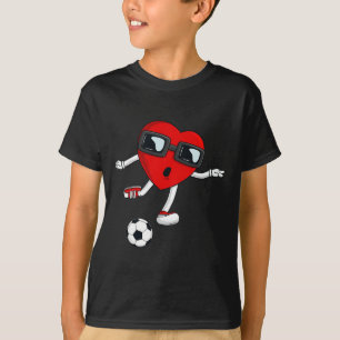 Valentines Day Heart Kicking A Soccer Ball Boys Gi T-Shirt
