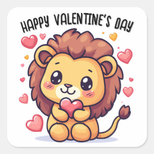 Valentine's Day Heart Lion Personalised Square Sticker
