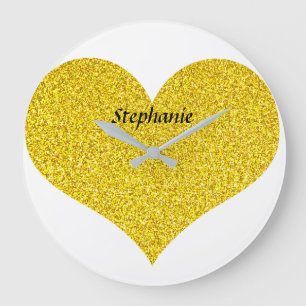 Valentine's Day Heart Monogram Gold Glitter 2022 Large Clock