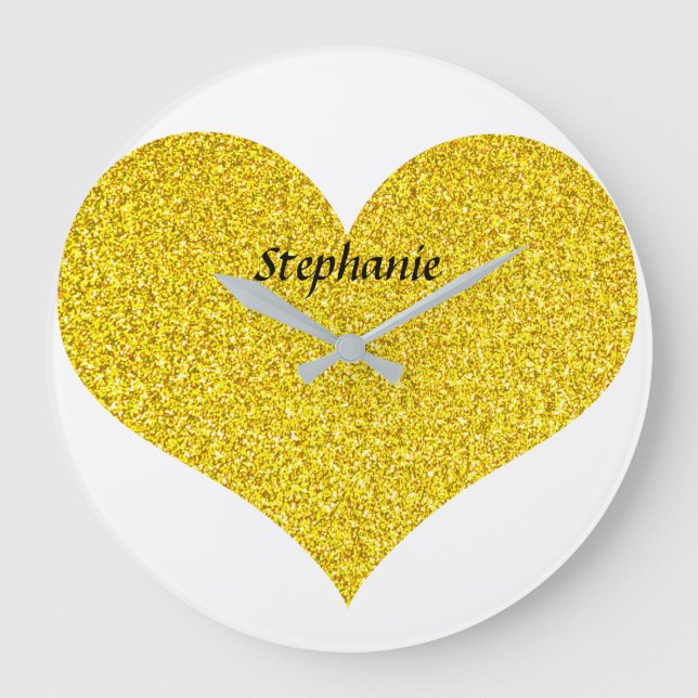 Valentine's Day Heart Monogram Gold Glitter 2022 Large Clock (Front)