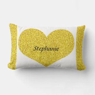 Valentine's Day Heart Monogram Gold Glitter 2022 Lumbar Cushion