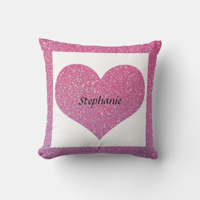 Valentine's Day Heart Monogram Rose Gold Glitter Cushion (Front)