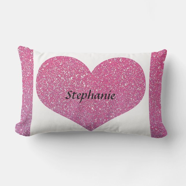 Valentine's Day Heart Monogram Rose Gold Glitter Lumbar Cushion (Front)