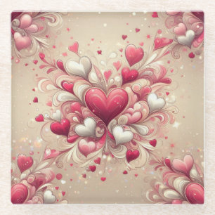 valentine's day heart patterned glass coaster