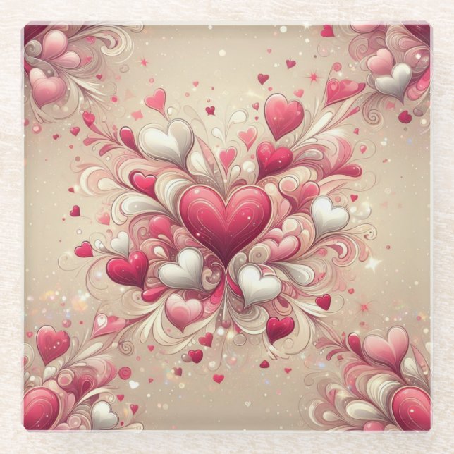 valentine's day heart patterned glass coaster (Front)