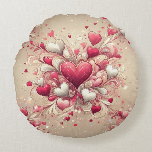 valentine's day heart patterned round cushion (Front)