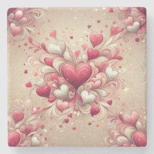 valentine's day heart patterned stone coaster