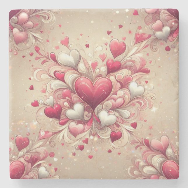 valentine's day heart patterned stone coaster (Front)
