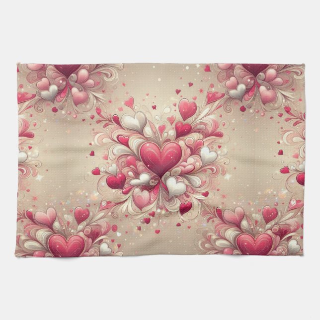 valentine's day heart patterned tea towel (Horizontal)