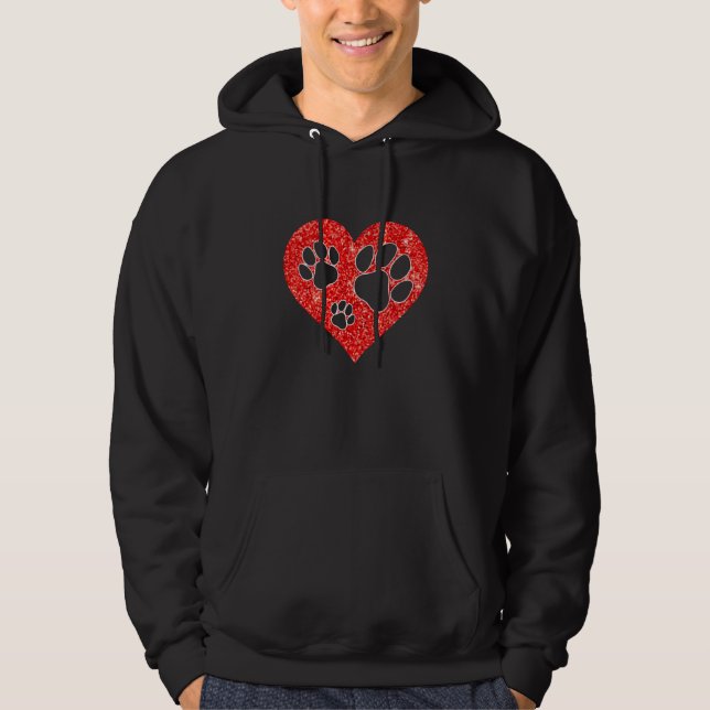 Valentines Day Heart Paws Cat Dog Adult Teenager   Hoodie (Front)