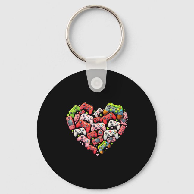 Valentines day heart pixel video game controllerVa Key Ring (Front)