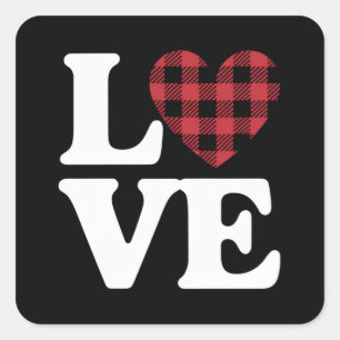 Valentines Day Heart Plaid Love Square Sticker