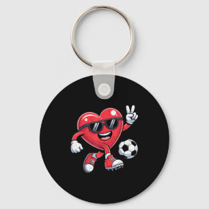 Valentines Day Heart Playing Soccer Boys Men Kids Key Ring