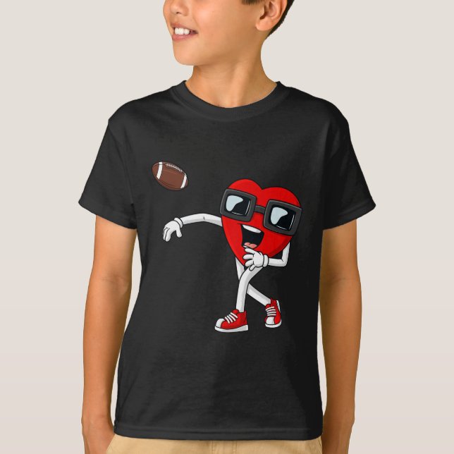Valentines Day Heart Quarterback Football Boys Kid T-Shirt (Front)