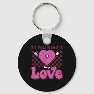Valentines Day Heart Retro Groovy All You Need Is Key Ring