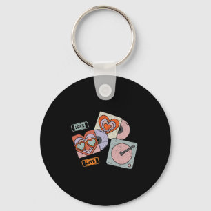 Valentines Day Heart Retro Groovy Cds Music Lovers Key Ring