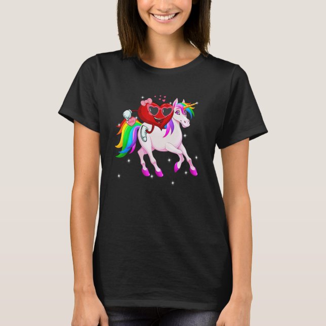 Valentines Day Heart Riding A Unicorn Cute Girls K T-Shirt (Front)