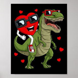 Valentines Day Heart Riding Dinosaur T Rex Fun Boy Poster