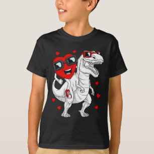 Valentines Day Heart Riding Dinosaur T Rex Fun Boy T-Shirt